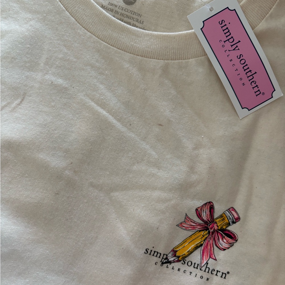 Simply Southern Teacher Tee Pencil Pink Bow Women’s  NEW Gift T-shirt 2XL Flawed - Picture 4 of 4